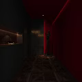 Cigar Bar Lounge Interior With Dark Decor Red Walls Elegant Statue And Patterned Floor 3d model