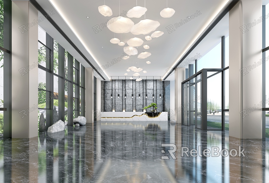 Lobby Lobby Art Chandelier Bar Counter Background Wall model