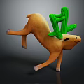 Cartoon Brown Deer Figurine With Green Cactus Shaped Antlers And Lifted Hind Legs