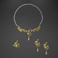 Elegant Jewelry Collection Featuring Gold Inlaid Jade Sapphire Stones Necklaces Earrings Vintage Design