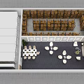 Birds Eye View Of Interior Space Layout With Shelves Tables Chairs And Seating Zones