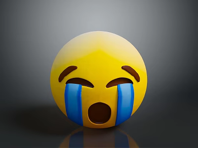 Yellow Crying Emoji Face With Blue Tears And Open Mouth Expression Design 3d model