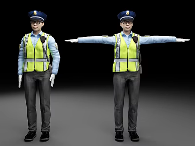 Man in Traffic Police Uniform with Reflective Vest Standing and Arms Extended Gesture 3d model