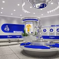 Modern Milk Tea Shop Interior With Blue Counter Menu Board And Fountain