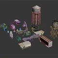Industrial Equipment Collection Featuring Water Towers Control Panels And Machinery Units