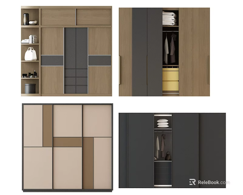 Modern Wardrobe Design With Wooden Panels Drawers And Hanging Storage Areas 3d model 