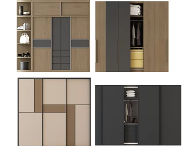 Modern Wardrobe Design With Wooden Panels Drawers And Hanging Storage Areas 3d model