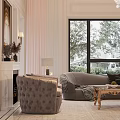 Luxurious Modern Living and Dining Room Interior With Crystal Chandelier Sofa and Fireplace Decor