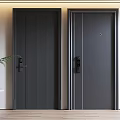Modern Black Security Doors With Sleek Vertical Stripes And Digital Locks 3d model