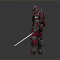 Armored Warrior Character With Red And Black Spiked Armor And Dual Swords