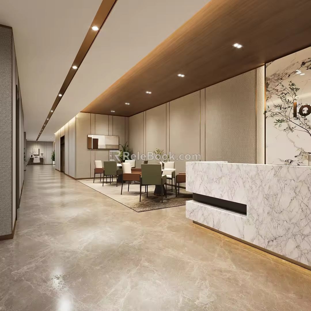 Modern Front Desk Reception Corridor Reception 3d model