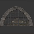 Antique Arched Architectural Component With Stone Frame And Metal Grille