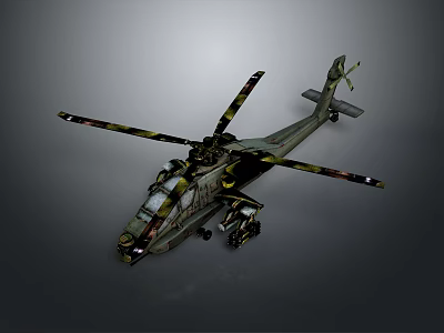 Military Camouflage Helicopter With Rotor Blades Fuselage And Detailed Design 3d model