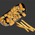 Crispy French Fries in Red Box with Yellow Z Logo and Loose Pieces on Black