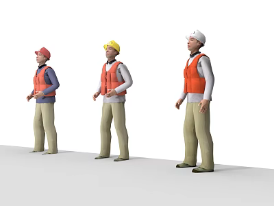 Group of Construction Workers in Orange Safety Vests and Hard Hats Standing Together 3d model