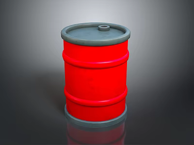 Red Oil Barrel With Gray Lid And Reflective Base On Dark Background 3d model