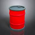 Red Oil Barrel With Gray Lid And Reflective Base On Dark Background