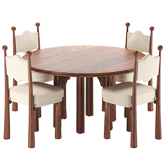 Middle style dining table and chair combination 3d model