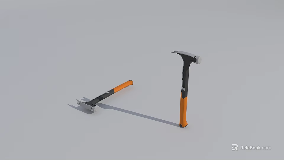 High Quality Hardware Tools Including Axe And Pickaxe With Orange Black Handles 3d model 
