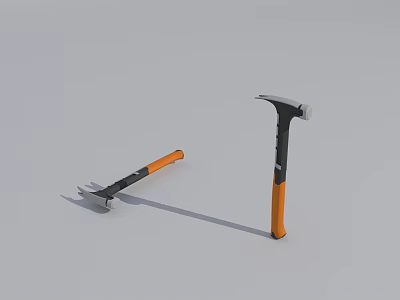 High Quality Hardware Tools Including Axe And Pickaxe With Orange Black Handles 3d model