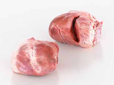 Fresh Pink Raw Heart Meat Two Uncooked Pieces For Cooking Ingredient 3d model