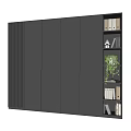 Modern Black Decorative Cabinet With Multiple Doors Tiered Shelves Books Folders And Green Plant