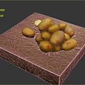 Fresh Potatoes Heap Displayed On Wooden Tray Close Up View