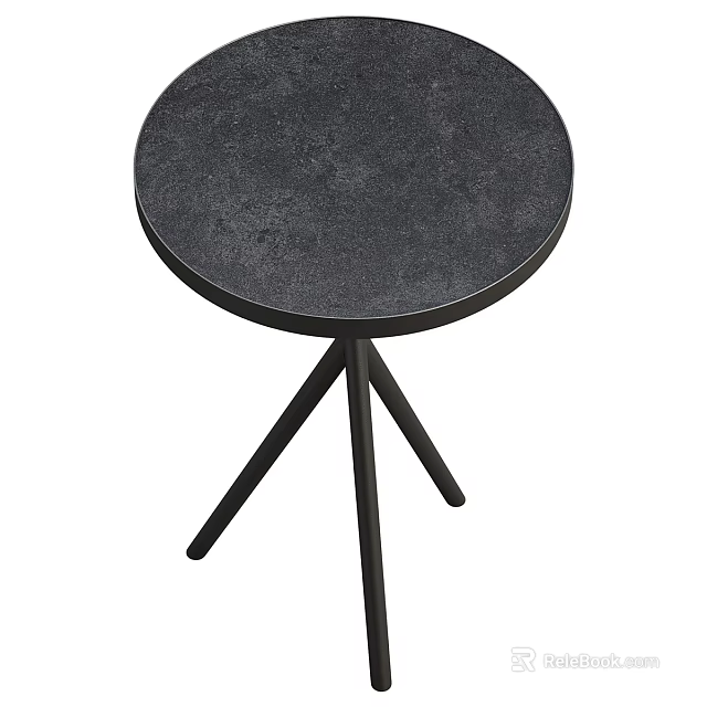 Minimalist Black Round Side Table With Smooth Surface And Tripod Metal Legs 3d model