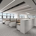 Modern Public Office Area Interior Design With Open Workstations Desks Chairs And Large Windows