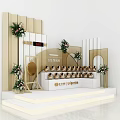 Commercial Display Equipment With Golden Frame Flower Decoration And Product Shelves