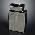 Modern Computer Audio System With Black Cabinet And Gray Mesh Front Panel Design