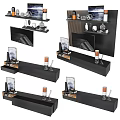 Sleek Modern Black TV Stand With TV Storage Shelves And Decorative Ornaments