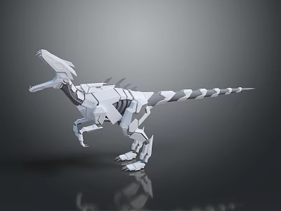 Mechanical Raptor Dinosaur 3D Model With Sharp Features And Gray White Design 3d model