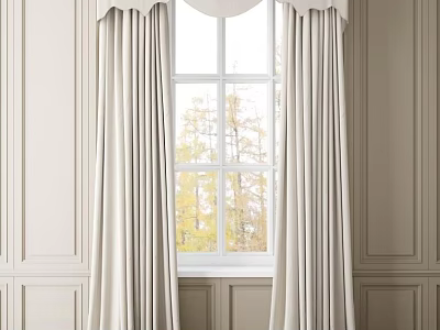 Elegant Light Colored Pleated Curtains for Window in White Wall Interior with Natural Light 3d model