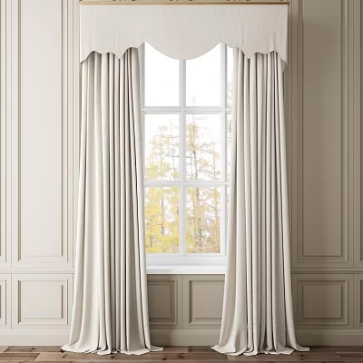 Elegant Light Colored Pleated Curtains for Window in White Wall Interior with Natural Light 3d model
