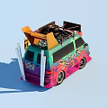 Customized Colorful Van With Graffiti Design Roof Mounted Yellow Accessories And Rear Decorative Bars