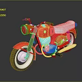 Red Classic Motorcycle with Silver Seat Chrome Details and Shiny Reflective Surface