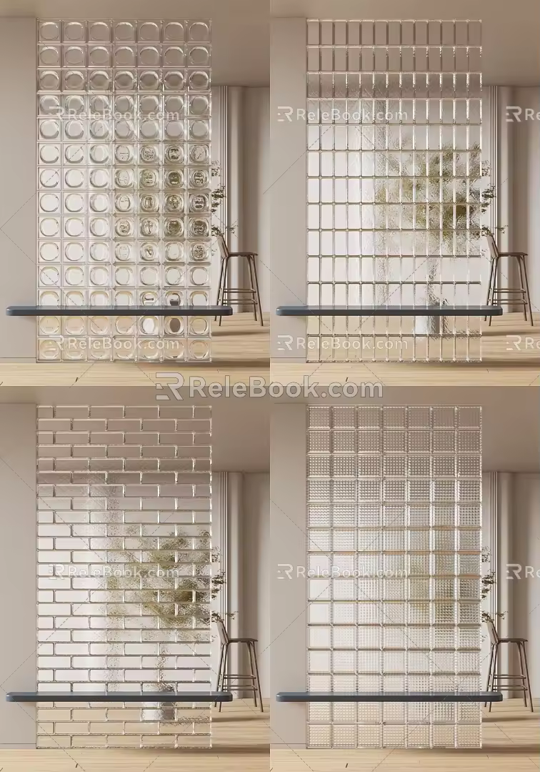 Glass brick partition SU model 3d model