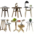 Stylish Side Tables With Various Designs Wooden Legs And Decorative Elements 3d model