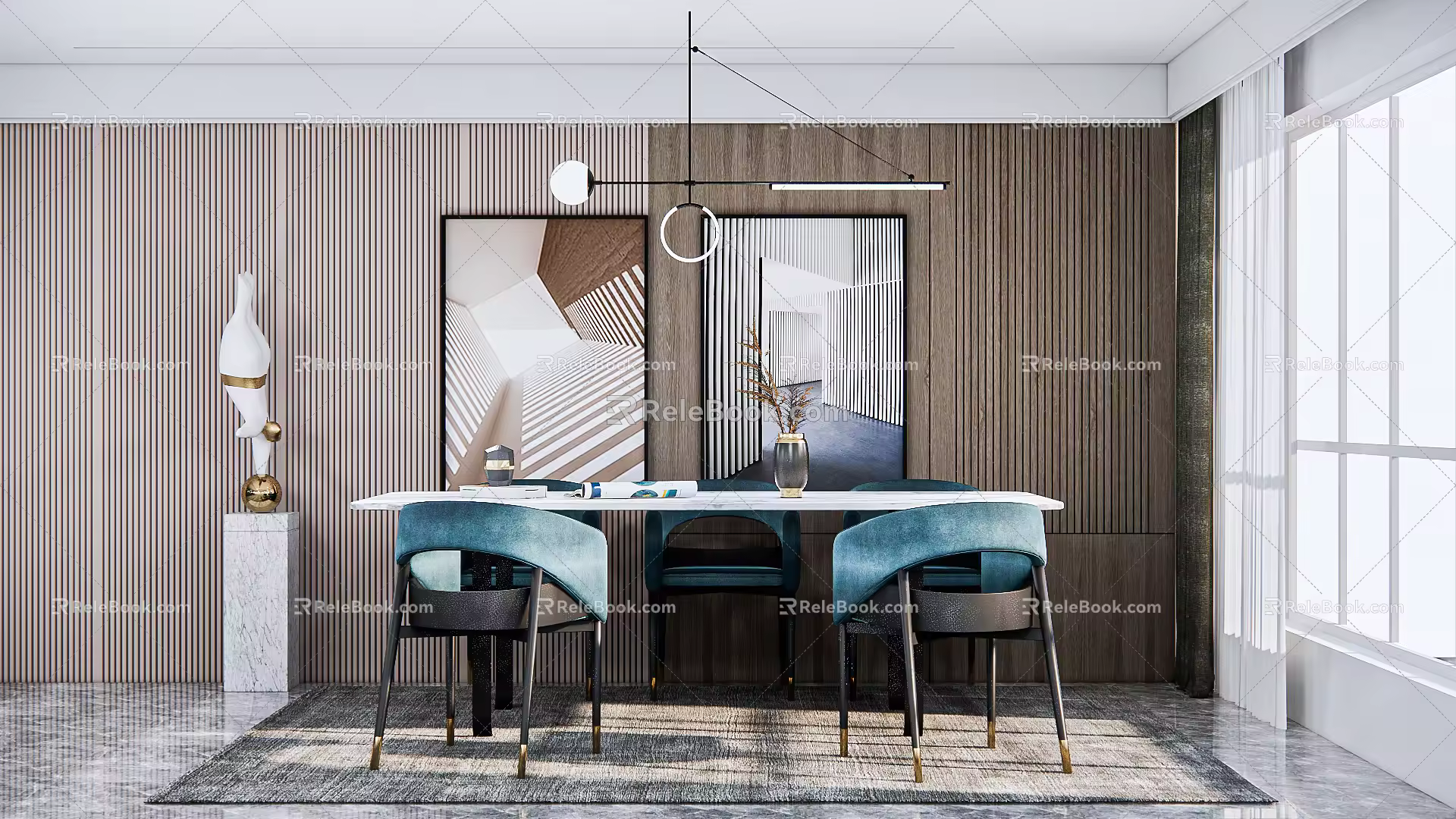 Light Luxury Dining Table and Chair Combination 3d model