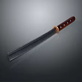 Sharp Long Kitchen Knife With Wooden Handle And Shiny Metal Blade 3d model