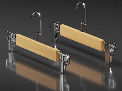 Wooden Pants Hangers With Metal Clips And Hooks 3d model