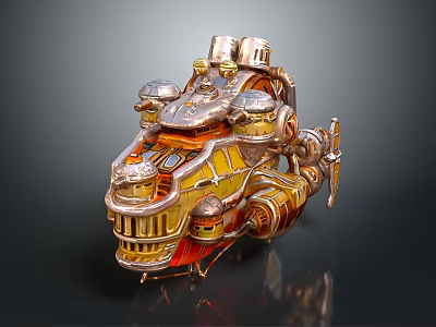 Steampunk Mechanical Device With Gold Copper Tones And Intricate Circular Components 3d model