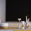 Modern TV Stand with Yellow Blue Storage Compartments Drawers and Gold Wall Mirrors