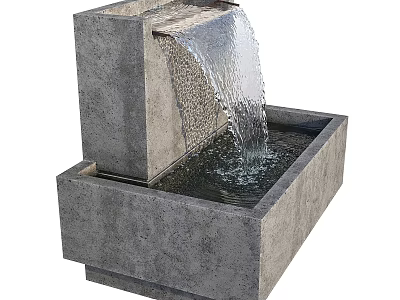Concrete Ground Fountain Structure With Flowing Water And Square Basin 3d model