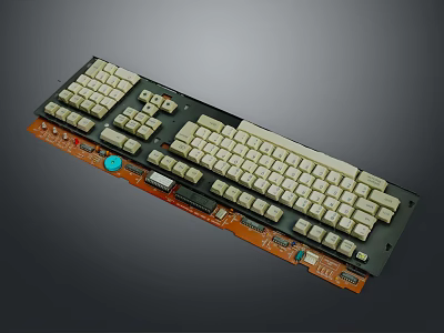 Mechanical Computer Keyboard With Exposed Circuit Board And White Keycaps 3d model