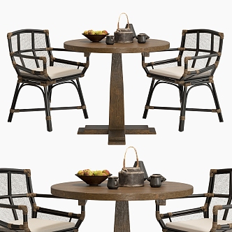 Wind Dining Table and Chair Combination Dining Table Single Chair Dining Chair Tea Set Fruit Ornaments 3d model