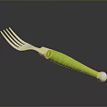 Stylish Daily Use Fork With Green Handle And Silver Metal Tines Design