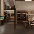 Modern Boutique Interior With Open Layout Wooden Shelves And Elegant Lighting