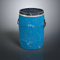 Sturdy Blue Barrel With Metal Handles Black Lid And Worn Surface